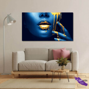 Tablou Canvas Blue Face & Gold Paint - 90x50 cm